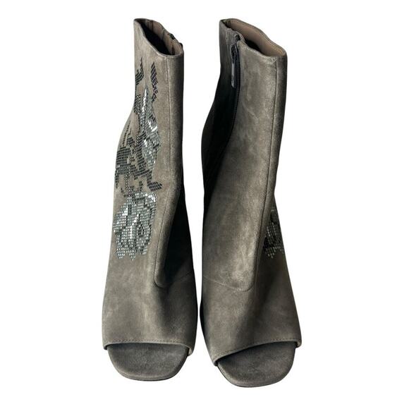 Donald Pliner Floral Embellished Peep Toe Suede Booties Grey Size 9.5 - Picture 6 of 9